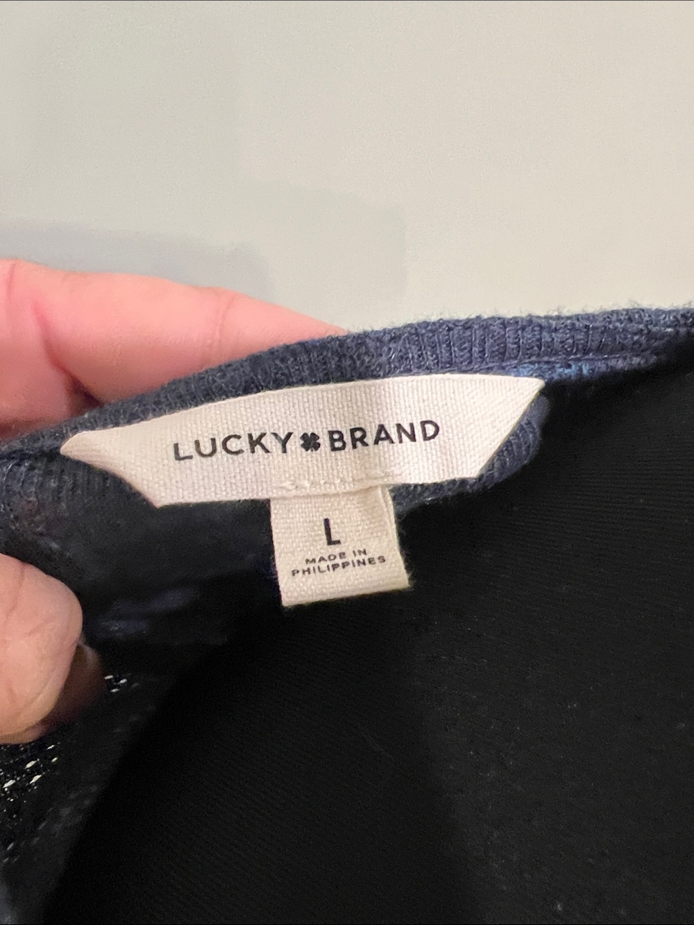 Lucky Brand Navy Blue Floral Henley Blouse with Puff Sleeves - Picture 2 of 6